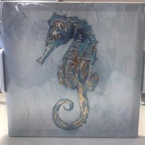 Gold and blue sea horse canvas